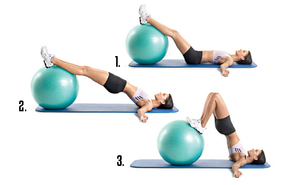 Butt Exercise 2: Stability Ball Leg Curls stabilty ball leg curls, butt workout, glutes workout, butt workout plan, best butt workout plan, best glutes workout plan, glute workouts, best lower body workout plan, lower body workout, leg workout, legs workout, glute workout, leg workouts, free workout plans