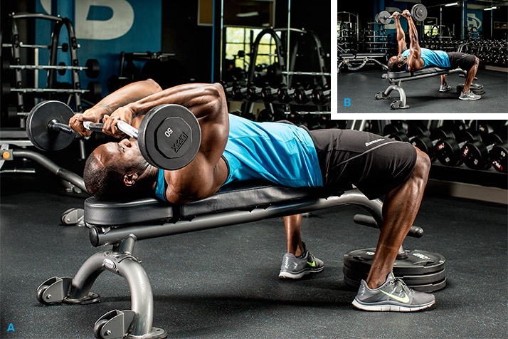 best triceps exercises, skull crushers, lying triceps extensions